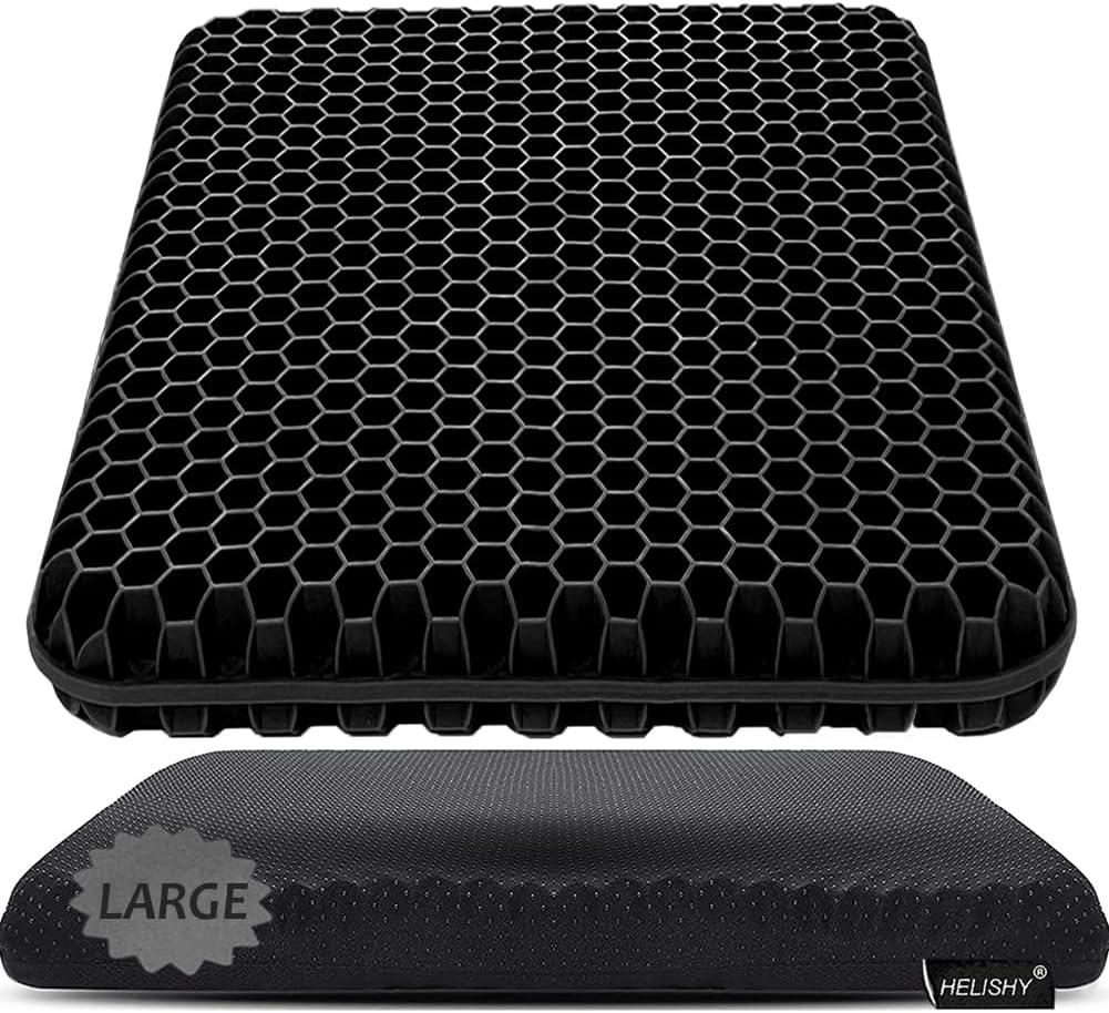 Gel Seat Cushion, Large Gel Cushion Breathable Honeycomb Chair Pads Gel Cushion with Non-Slip Cover for Home Office Chair Car Seat Wheelchair Absorbs Body Pressure Points, As Seen on TV (Black) (Large: 17 x 17 x 1.7 inch)