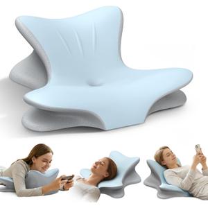 Cervical Neck Pillow for Pain Relief, Ergonomic Reading Pillow for Bed, Orthopedic Wedge Pillow Back Support Pillow, Contour Memory Foam Pillows for Sleeping, Couch Floor Use Lying, Leaning Reading