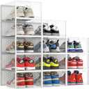 Pinkpum XXL Larger Shoe Storage Boxes Fit Size 14, Clear Plastic Stackable Shoe Organizer 12 Pack Sneaker Storage for Sneakerheads Shoe Containers (White)