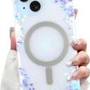LSL Designed for iPhone 15 Case [Drop Protection/Compatible with Magsafe] Cute Flower Magnetic Phone Case for Women Girly TPU Bumper Floral Cover Purple
