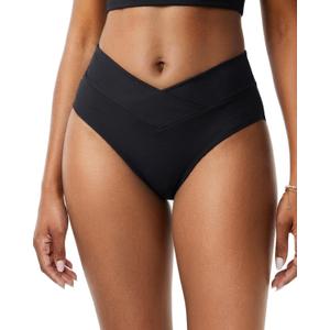 Women Plus Size V Cut Full Coverage Bikini Bottom - High Waist Swim Bathing Suit Bottoms Cross V Front Swimsuit Black 20W
