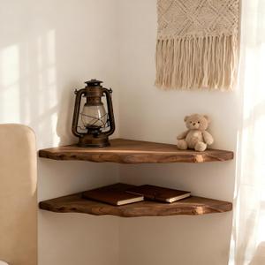 Reclaimed Camphor Wood Floating Corner Shelves Set of 2,10 x 10In Solid Wood, Unique Grain, Small Space Solution for Bedroom/Living Room/Study (Boho & Farmhouse Dcor)