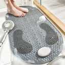 MOLFUJ 32"X16" Foot Scrubber Shower Mat with Feet Scrub Stone, Oval Bathtub Mat with Antislip Suction Cups and Drain Holes, Non Slip with A Pumice Stone for Feet Massage - Grey