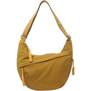 Nylon Crossbody Bags for Women, Trendy Medium Crescent Bag, Lightweight Woman Over Shoulder Purse with Zipper (Yellow)