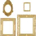 4 PCS Mini Gold Picture Frames, Mini Picture Frames, Oval Rectangle Small Vintage Frame, Antique Resin Photo Frame Set for Home Decor, Jewelry Display, Wedding, Christmas, Table Top, DIY Crafts