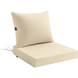 MIULEE Beige Outdoor Seat Cushion Set 24x24 Inch Linen Textured Waterproof & 3 Year Color Fastness Seat and Back Cushion with Ties No Slip Design for Patio Furniture Chair Sofa Couch