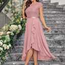 Miusol Women's Retro Lace Contrast Chiffon Ruffle Evening Maxi Dress (XXL)
