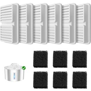 Cat Water Fountain 6 Filters & 6 Sponges Replacement Cartridge for Cats Pet Water Dispenser
