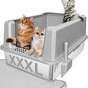 Stainless Steel Jumbo Open Cat Litter Box, XXXL 28"x20.5"x14" for Large Cats & Multi-Cat Households, Anti-Leakage High Walls & Non-Slip Base, Non-Sticky, Easy Clean Durable Metal Litter Pan (Light Gray)