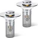 BOTEMY Bathroom Sink Drain Strainer,Pop-up Bathroom Sink Stopper fits 1.02"-1.2" Bathroom Sink Drain Holes in Diameter, Bathtub Drain with Removable Strainer Basket Hair Catcher(2 PCS, Silver)