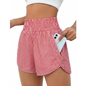 BMJL Women's Athletic Shorts High Waisted Running Short Pocket 2.5" Sporty Shorts Gym Workout Shorts (X-Large, Red Plaid)
