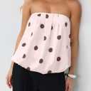 Ythomm Polka Dot Tube Tops Women Sleeveless Strapless Bubble Hem Bandeau Tops Elegant Dotted Backless Y2k Going Out Tops Pink (Pink, L)