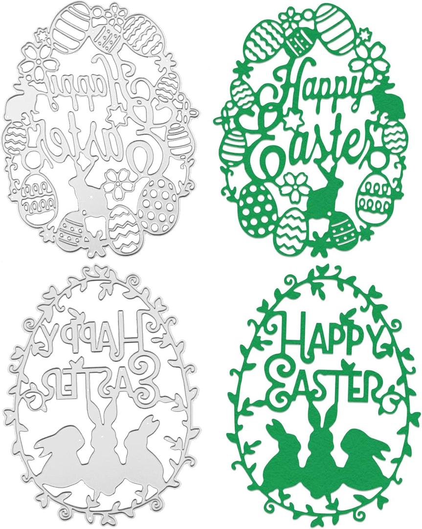 3 x Easter Die Cuts for Card Making, Easter Stamps and Dies, Easter Bunny Die Cuts for Card Making, Easter Eggs,Metal Happy Easter Words Scrapbooking Die Cuts, Easter Bunny, DIY Easter Decoration