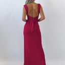 Womens Cowl Neck High Slit Backless Bodycon Dresses Sleeveless Bow Tie Slim Fit Club Party Maxi Dresses (Red, M)