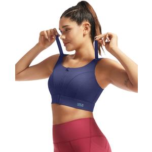 Adjustable High Impact Sports Bras for Women Zip Front Full Coverage and Lift Padded Compression Tops (X-Large, Navy New)