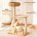 HITTITE Solid Wood Cat Tree Tower with Scratching Post, 36.6 Inches Tall Cat Towers with Scratching Board and Scratcher Ball, Modern Cat Tower With Space Capsule and Hand-Woven Basket for Indoor Cats.