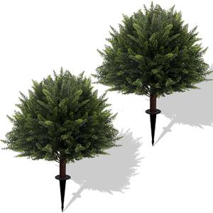 Set of 6 Artificial Cypress Trees, Artificial Cedar Topiary Ball Trees,23 Inch UV Resistant Fake Evergreen Shrubs with Ground Spike for Outdoor Indoor Porch, Garden, Planters