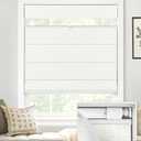 LazBlinds No Tools No Drill TDBU Cordless Roman Shades for Window, Thermal Insulated UV Blocking, 100% Blackout Fabric Blinds for Bedroom & Living Room, 29" W x 64" H, Blackout - White