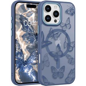 BENTOBEN for iPhone 16 Pro Max Case,Cute Butterfly Pattern iPhone 16 Pro Max Magnetic Case [Compatible with MagSafe] Translucent Matte Slim Protective Case for iPhone 16 Pro Max 6.9", Blue
