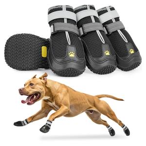LUCKYPAW Dog Shoes for Large Medium Dogs, Breathable Dog Boots for Hot Pavement, Paw Protectors for Summer Walking Hiking Winter Snow Outdoor, No Slip Reflective Booties for Hardwood Floor-Black, 2