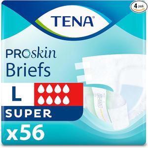 TENA Proskin Super Absorbency Incontinence Adult Diapers, Unisex, L, 56 ct
Easy to adjust with tabs for a better fit, these briefs offer comfort & reliable absorbency to support everyday care routines