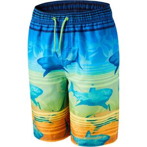 BARRACUDA BAY Boys Swim Trunks Quick-Dry w/Ultra Soft Jersey Lining Premium Eco Material UPF 50+ (Small, Sunset Reef Sharks)
