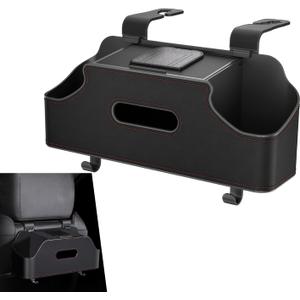 Car Seatback Organizer with Cup Holder, Leather Headseat Tissue Box and Storage Box, Multifunction Auto Rear-mounted Mobile Phone Holder, for Most Cars (Black) (1 PC)