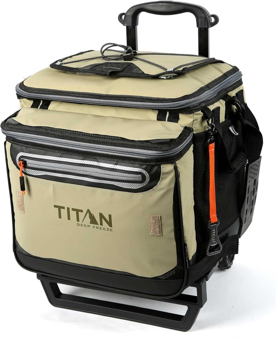 Titan Deep Freeze 60 (50+10) Can Wheeled Cooler - Collapsible Rolling Cooler with Wheels and All-Terrain Cart (Moss)