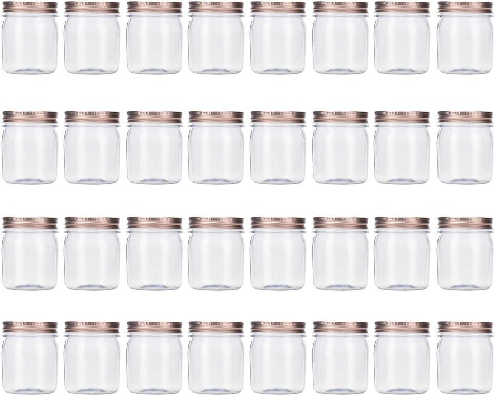 Novelinks 8 Ounce Clear Plastic Jars With Rose Gold Lids - Refillable Round Containers for Kitchen & Household Storage - BPA Free (32 Pack)