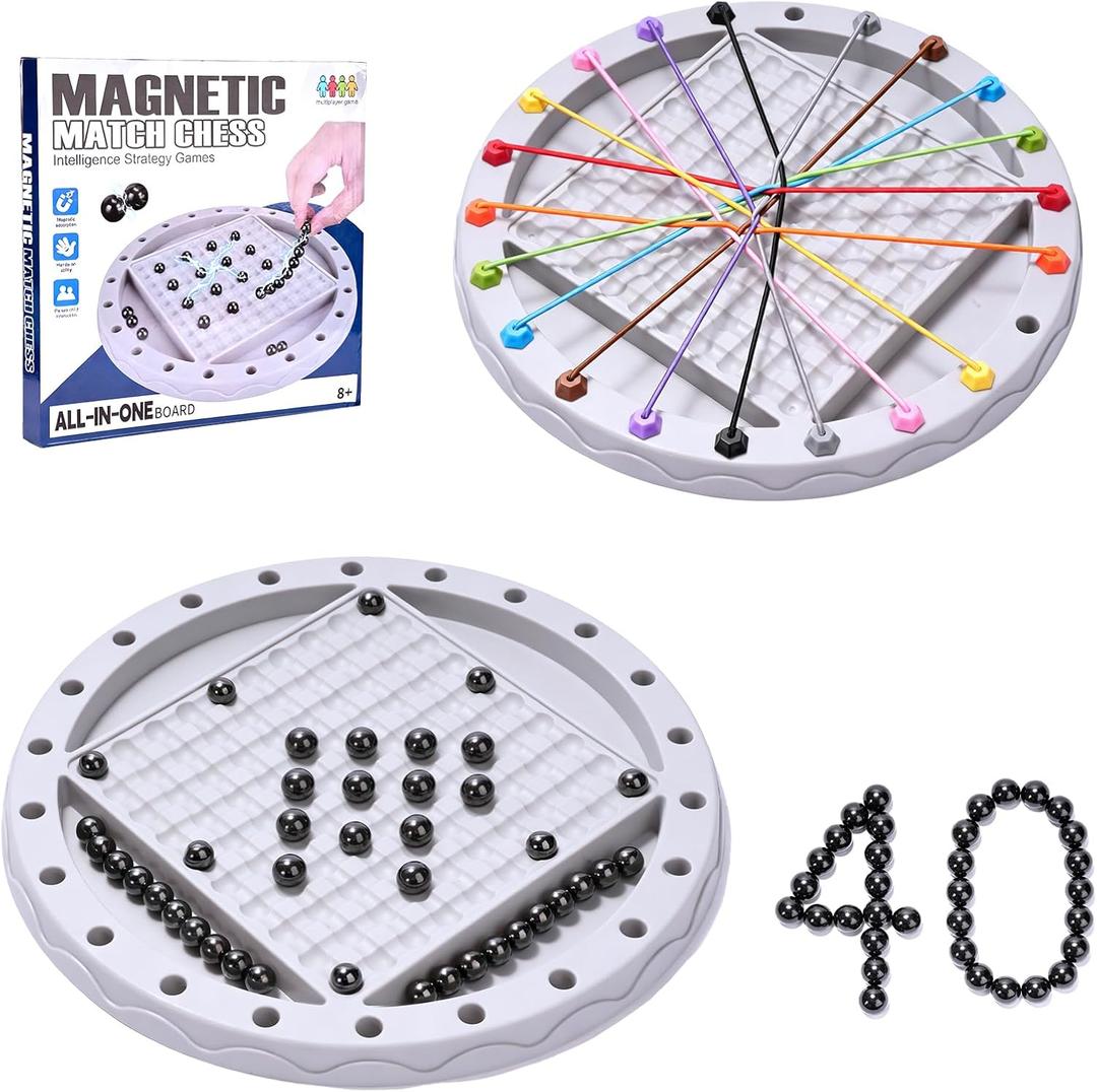 Magnetic Chess with 40 Pcs Stones, Rope Untangling Puzzle Game, 2 in 1, Classic Educational Strategy Travel Family Games for Kids and Adults, Ages 8+, 2-4 Players