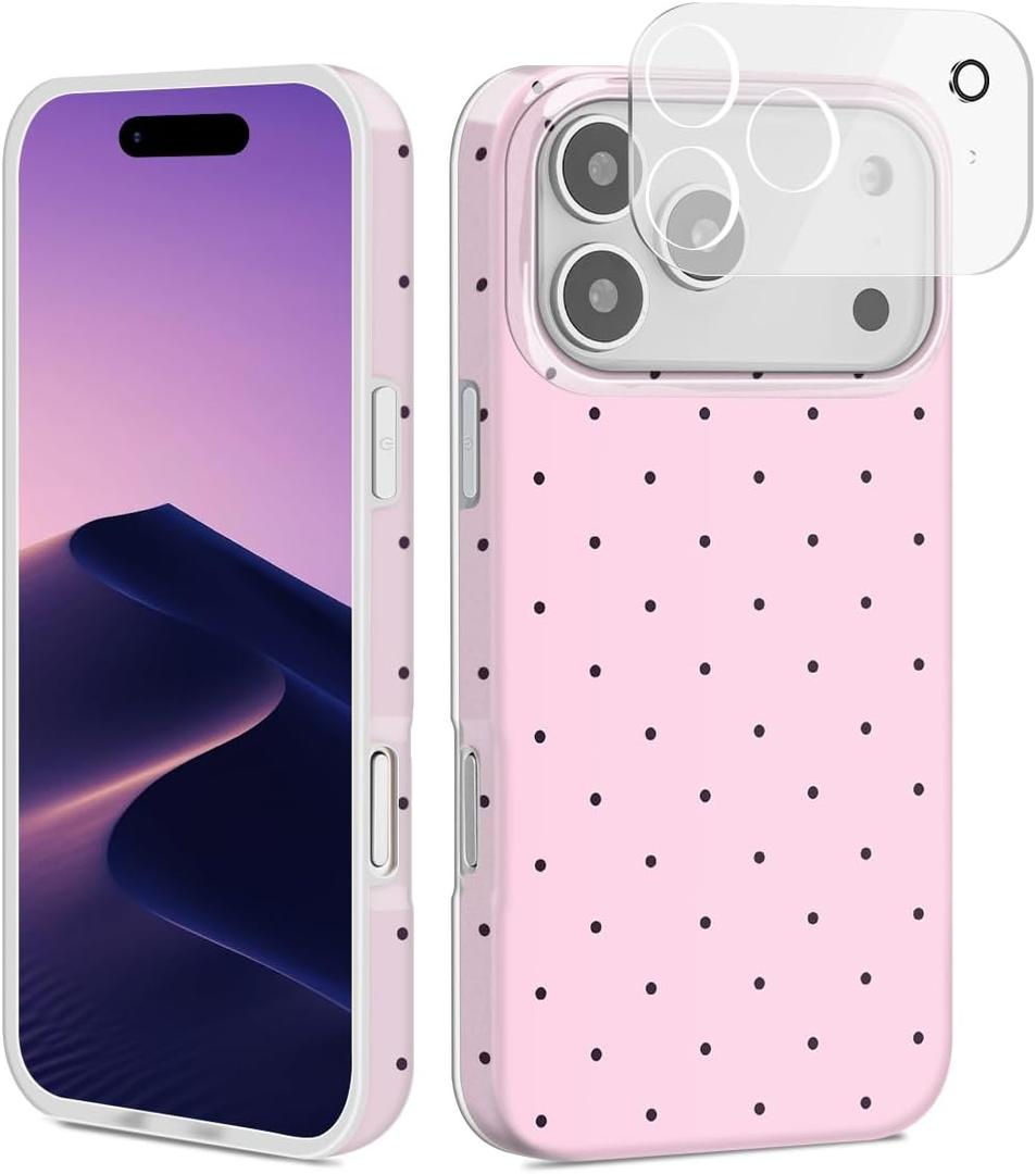 Compatible with iPhone 17 Pro Case, Trendy Cute Polka Dot Girly Soft Slim TPU Shockproof Aesthetic Protective Phone Case Cover for Women Girls 6.3" Pink