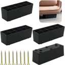 4-Pack Linear Type Metal Furniture Legs 1.96" Heavy Duty Sofa Feet, Replacement Cabinet Legs for Couches, Dressers & Bed Frames  Black Adjustable Furniture Leg Set (Linear Style)