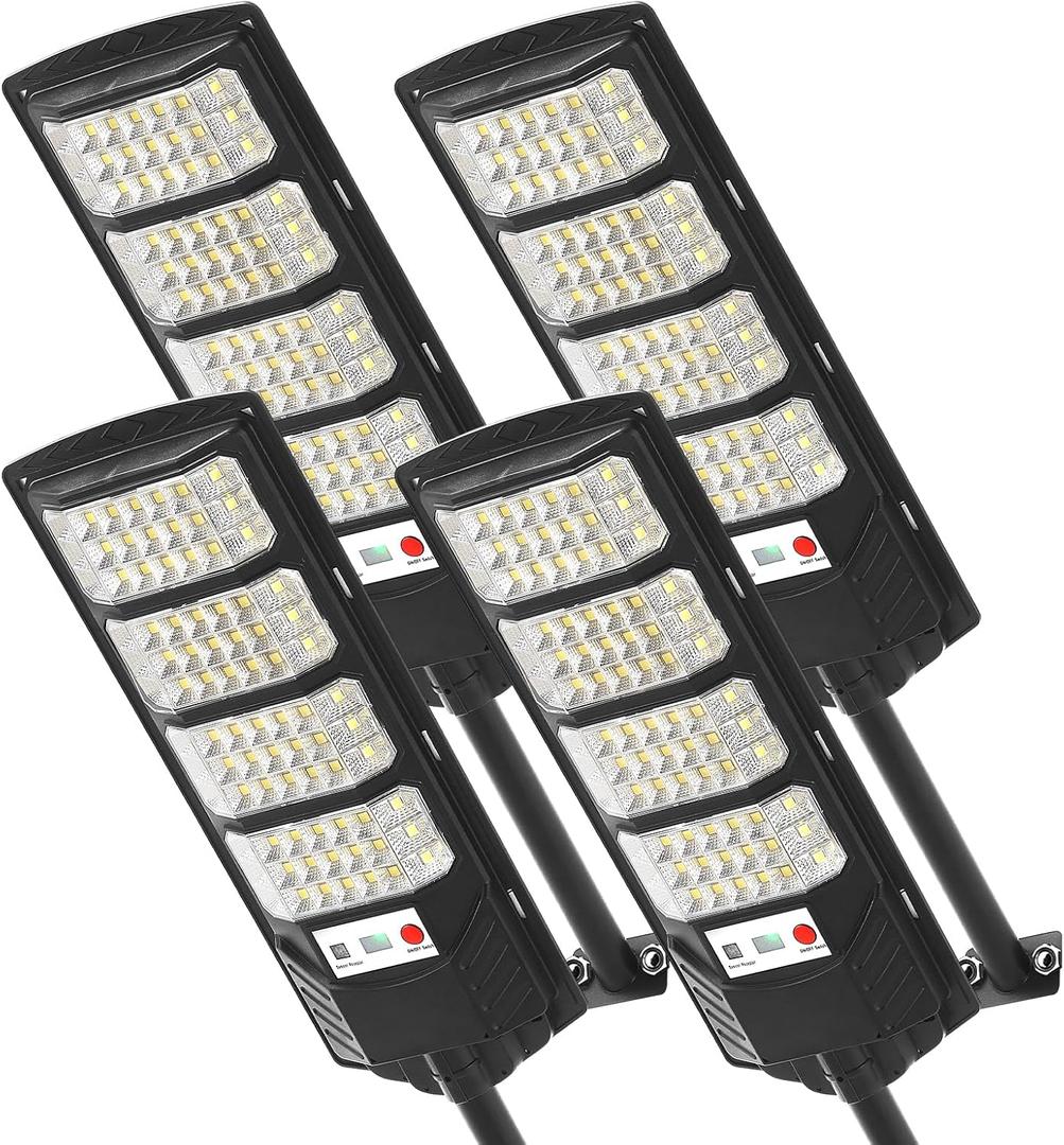 Solar Street Light Outdoor Waterproof, Motion Sensor Solar Powered Light, Dusk to Dawn LED Solar Parking Lot Flood Light for Outside, Yard, Garden, Path-4PC
