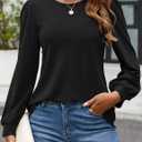 7 x ZESICA Long Sleeve Eyelet Tops for Womens Crew Neck Spring Shirts Casual Loose Blouses 2026 Trendy Clothes (Black, S)