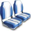 Folding Boat Seats High Back 2 Pack for Jon Bass Fishing Boat with Stainless Steel Screws, White/Blue/Grey