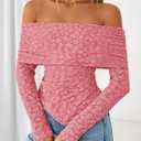 ZESICA Women's Fall Floral Off Shoulder Tops 2025 Mesh Long Sleeve Shirts Asymmetrical Ruched Tee Blouses Trendy Outfits (Pink, S)