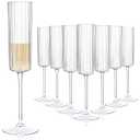 Joyido 36 Pack Clear Plastic Champagne Flutes - 6oz Ribbed Disposable Champagne Glasses - Clear Vintage Mimosa Glasses with Long Stem - Elegant Sparkling Wine Stemware for Weddings, Parties