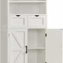 TEENFON Storage Cabinet with Doors & 2 Drawers, Kitchen Cabinet with Adjustable Shelf, Pantry Cabinets, Bathroom Cabinets, for Living Room, Entryway, Home Office, White
