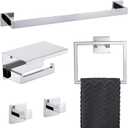 Bathroom Towel Bar Set Toilet Paper Holder with Shelf, Polished Chrome Bathroom Accessories Set, 23.6 Inch Towel Bar Towel Ring Towel Hook 5-Piece Bathroom Hardware Set