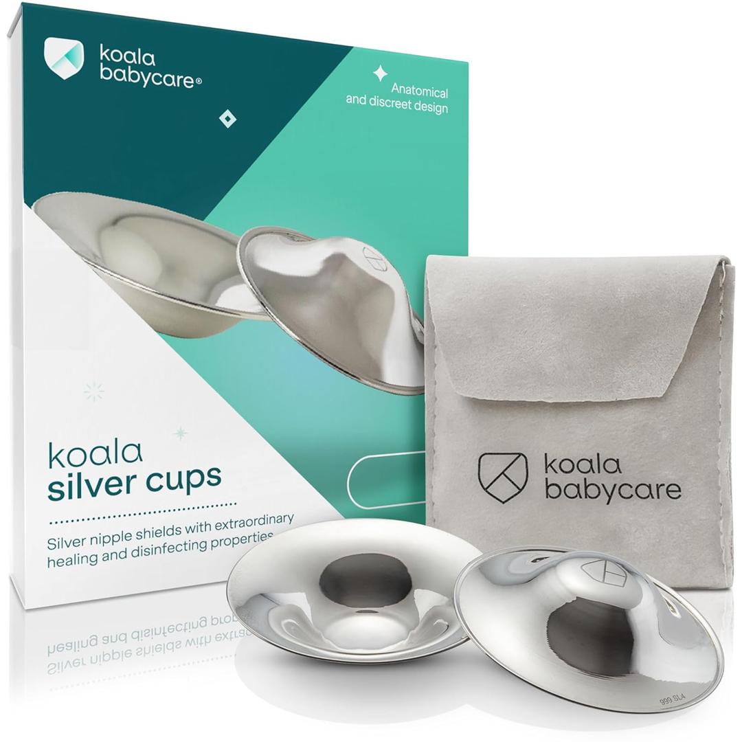 Koala Babycare The Original Nursing Cups 100% Silver Nipple Shields for Nursing Newborn - Breastfeeding Essentials Protect and Soothe Cracked Nipples - Standard Size