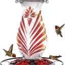 Hummingbird Feeder for Outdoors, 24oz Glass Nectar Feeder with Perch & 5 Flower Feeding Ports, Leakproof Hanging Bird Feeder for Garden Yard Decor, Outside Gifts for Women & Mom, Ruby Red