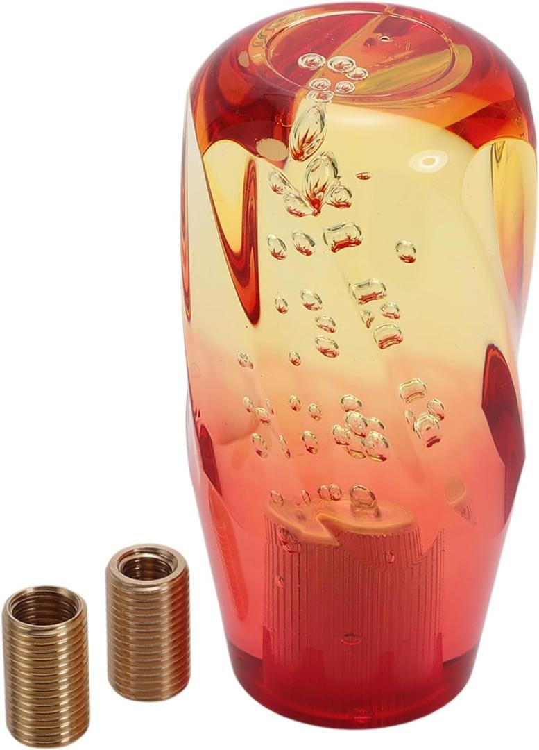 Car Shift Knob, 10cm Universal for Automatic and Manual Vehicle Gear Shifter Knob with 2 Adapter Acrylic Yellow Red, 1 Set