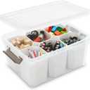 17 Quart Plastic Storage Box with Lid Clear Box with Removable Tray Multipurpose Stackable Storage Containers For Organizing Crafts,Crayon,Office Supplies (1 PC, Clear white)
