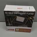 N9R 60 Pack Black Square Plastic Plates with Gold Rim Include 30 Disposable Dinner Plates 9.5 Inch and 30 Dessert Plate 6.5 Inch, Fancy Plate for Party, Wedding, Halloween and Daily Use