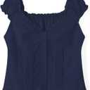 Womens Summer Slim Fitted Crop Shirts V-Neck Y2k Cap Sleeve Button Down Coquette Tops Blouses (Small)