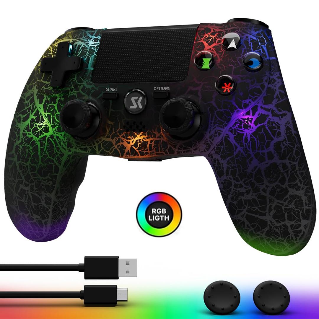 CHENGDAO Controller for PS4, Wireless Controllers for PlayStation 4/Pro/Slim, Remote Control with Adjustable RGB Light/1000mAh Battery/6Axis Motion Sensor/Double Vibration/3.5mm Audio Jack, Black