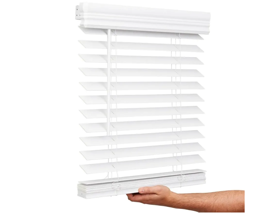 Lotus & Windoware Cordless, 2 Inch Faux Wood Blind, 34" Wide x 60" Long, Window Blinds, Blinds & Shades, Blinds for Indoor Windows, Embossed, Bright White