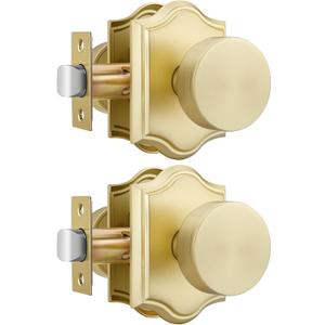 Haidms Gold Closet Door Knobs, Heavy Duty Passage Door Knobs for Hall Closet, Brushed Gold Door Knob, Zinc Alloy Interior Door knob Brass - 2 Pack