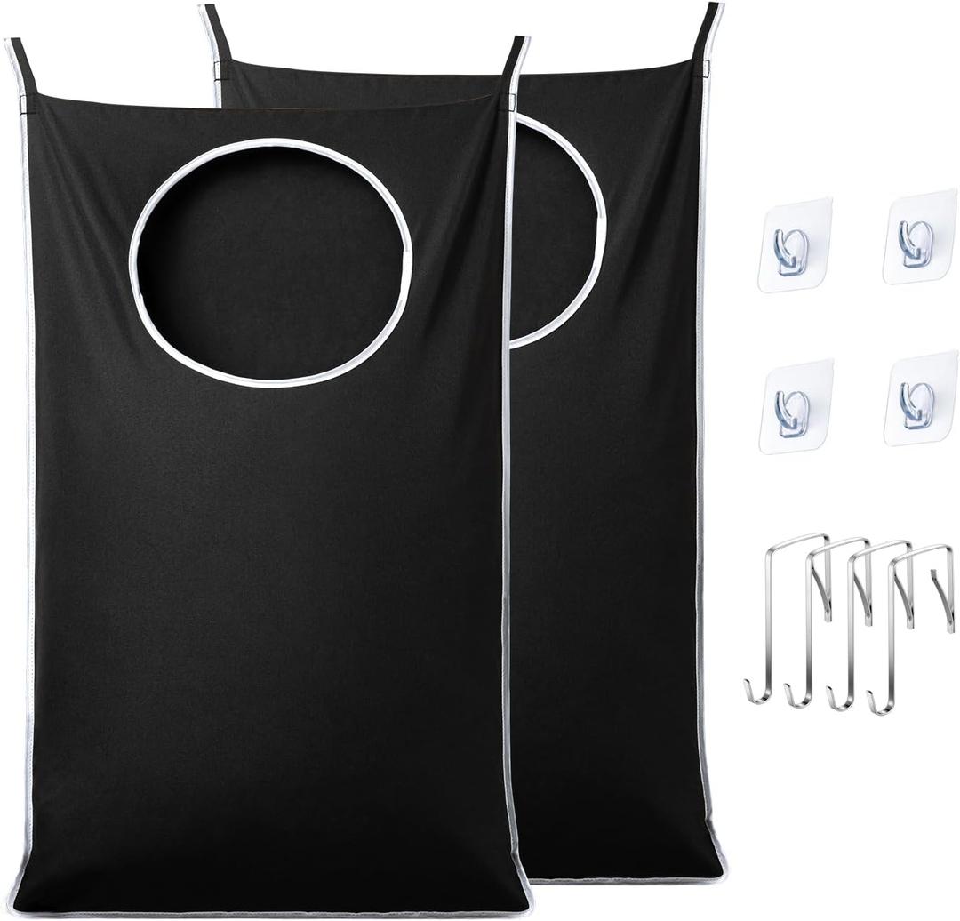 ANSTROUT 2 Pack XL Hanging Laundry Hamper, Extra Large Tear-Resistant Door Organizer with 2 Hook Types, Space-Saving Laundry Bag (36.5" x 22", Black)