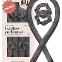 Kitsch Satin Heatless Curlers Set – Heatless Curls Overnight with 34" Hair Curler & 2 Satin Scrunchies – Comfortable Hair Curlers to Sleep In for Frizz-Free, No Heat Damage Styling - Charcoal